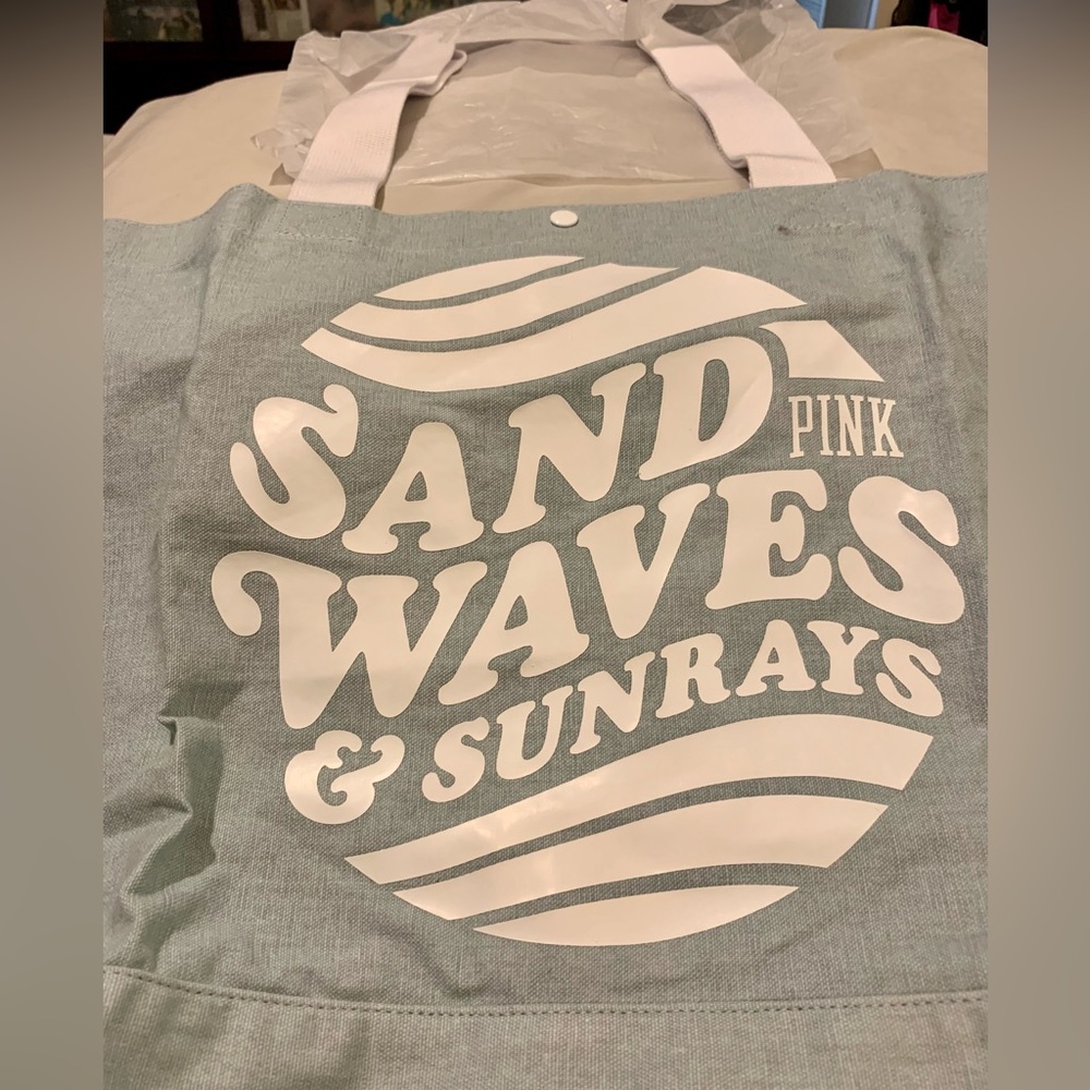 PINK Victoria’s Secret Logo Sand Waves & Sunrays Canvas Tote Beach Tote - Picture 2 of 7